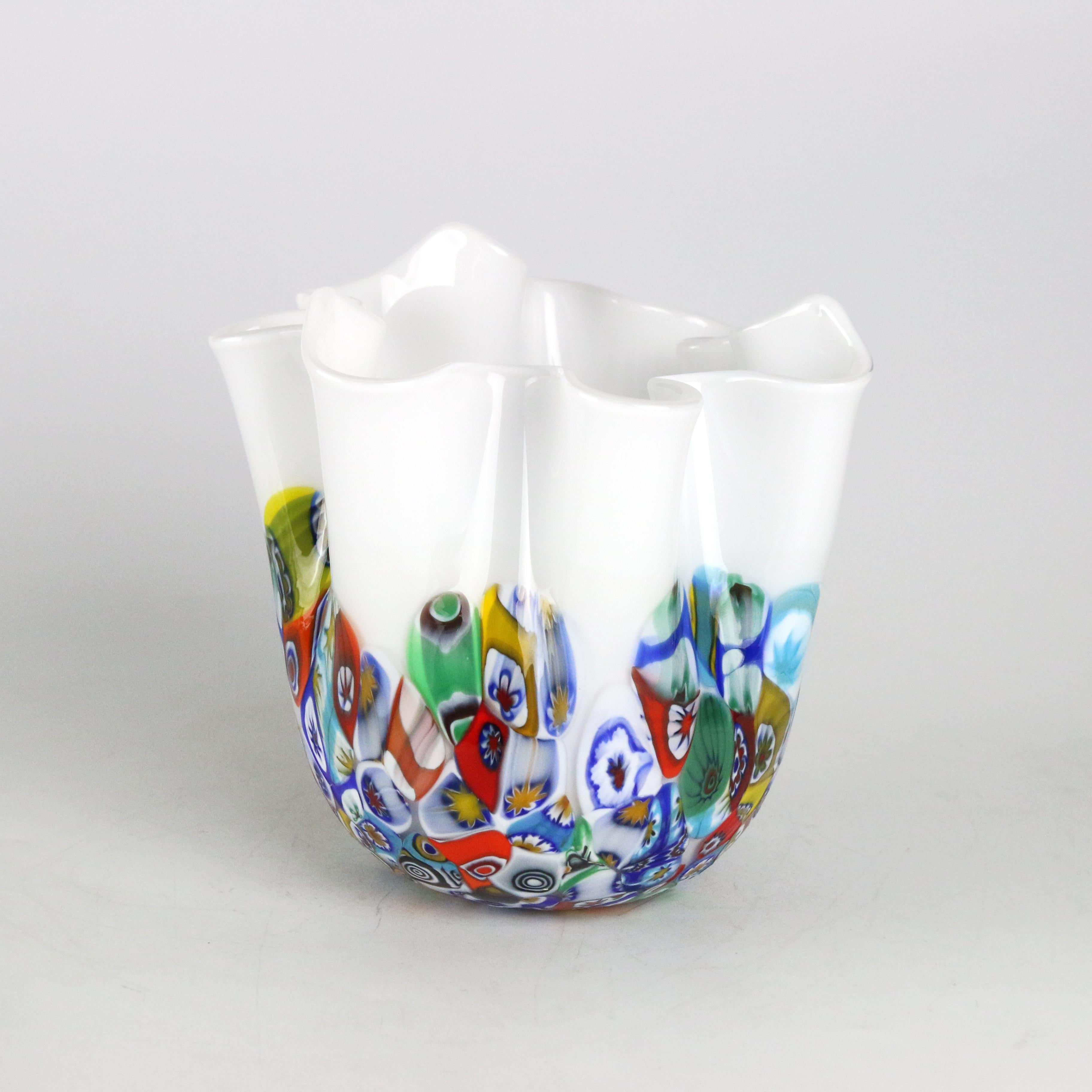 Contemporary 1295 Murano Art Glass Foulard Hand Made in Venice/Murano, White Glass / Murrina