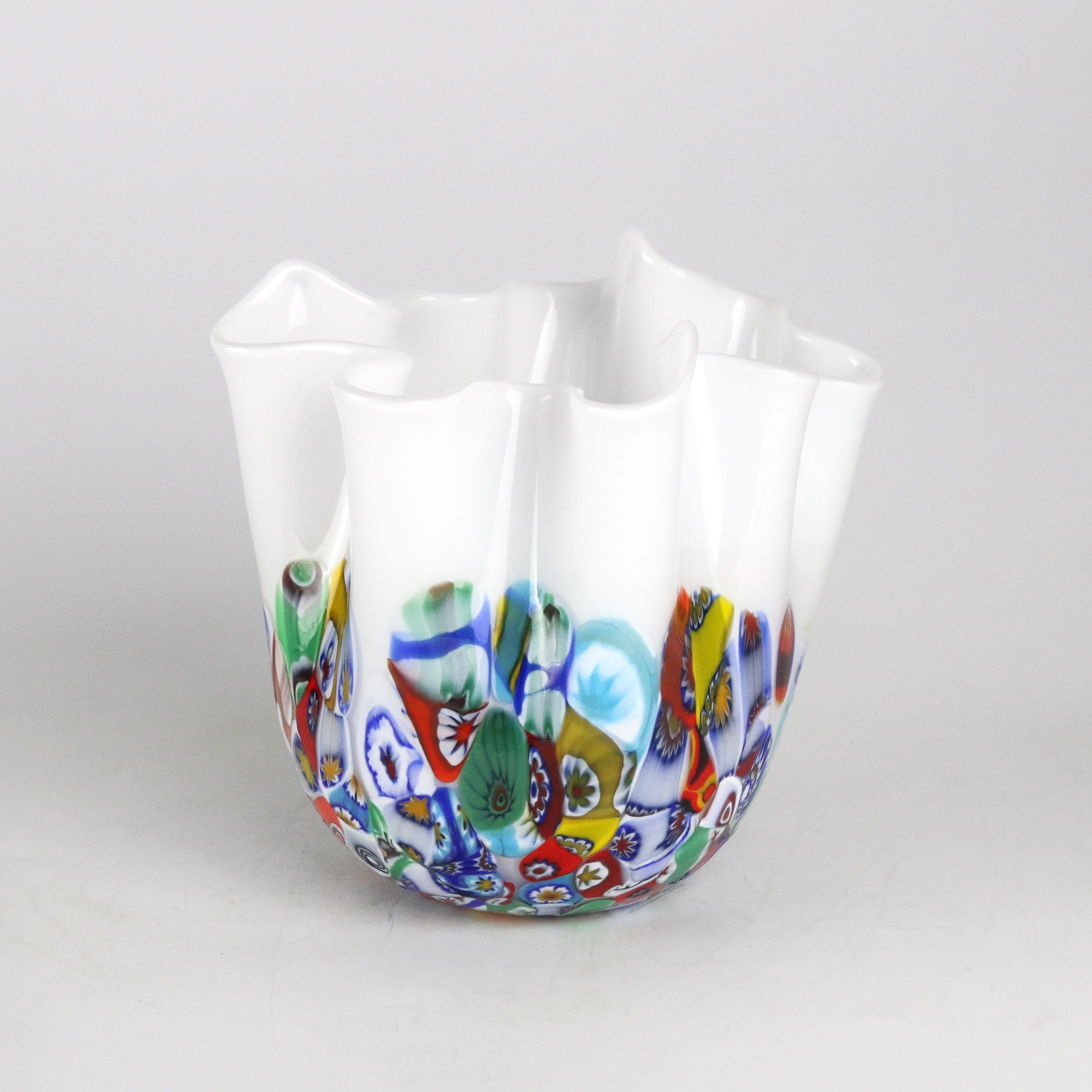 1295 Murano Art Glass Foulard Hand Made in Venice/Murano, White Glass / Murrina 1