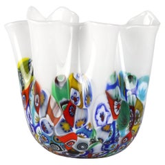 1295 Murano Art Glass Foulard Hand Made in Venice/Murano, White Glass / Murrina