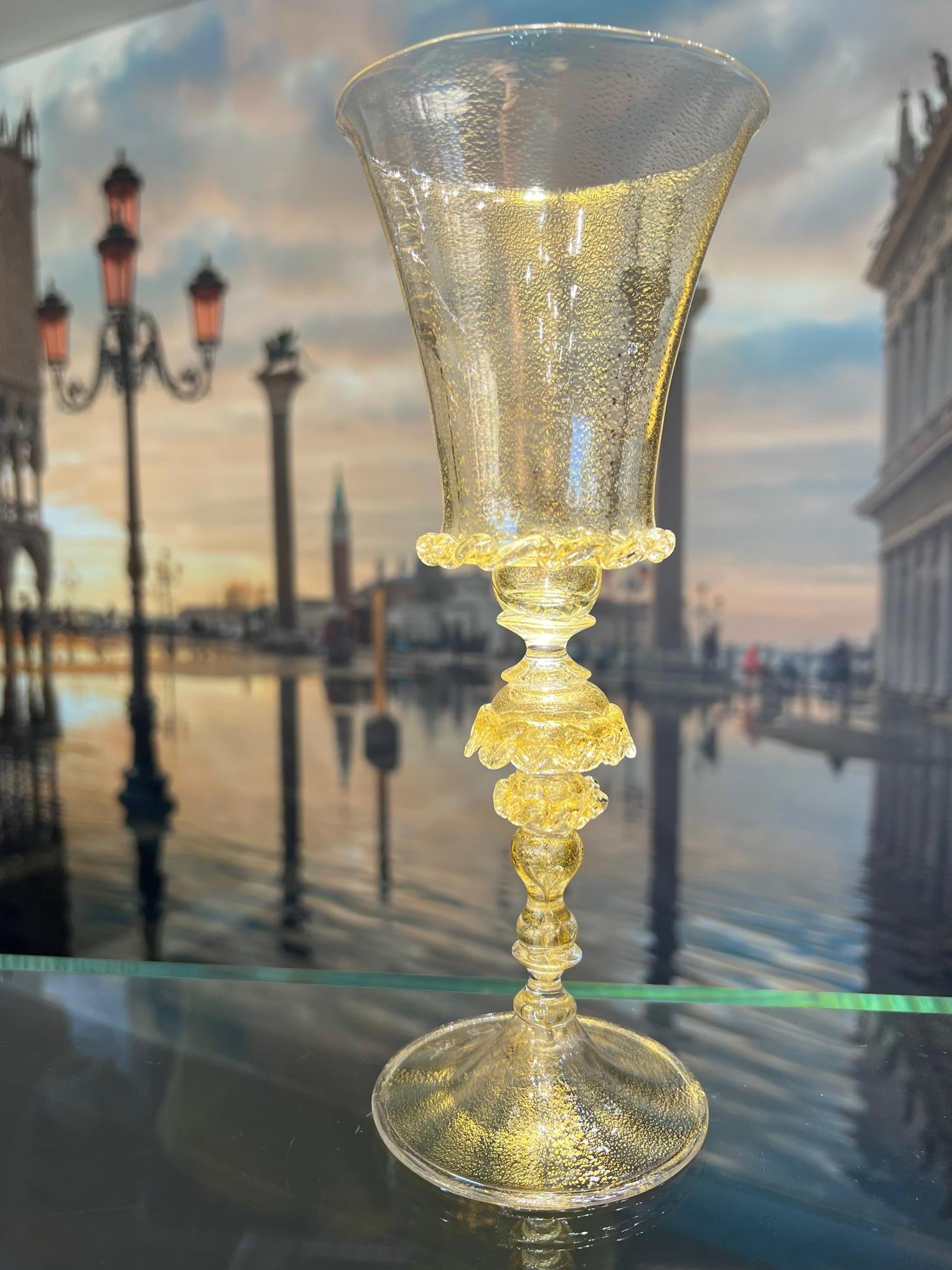 Contemporary 1295 Murano Art Glass Goblets, Set of 9 Pieces
