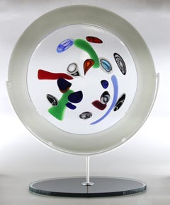 1295 Murano Art Glass Sculpture 25in, Unique Piece on White Metal Glass Frame