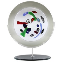 1295 Murano Art Glass Sculpture 25in, Unique Piece on White Metal Glass Frame