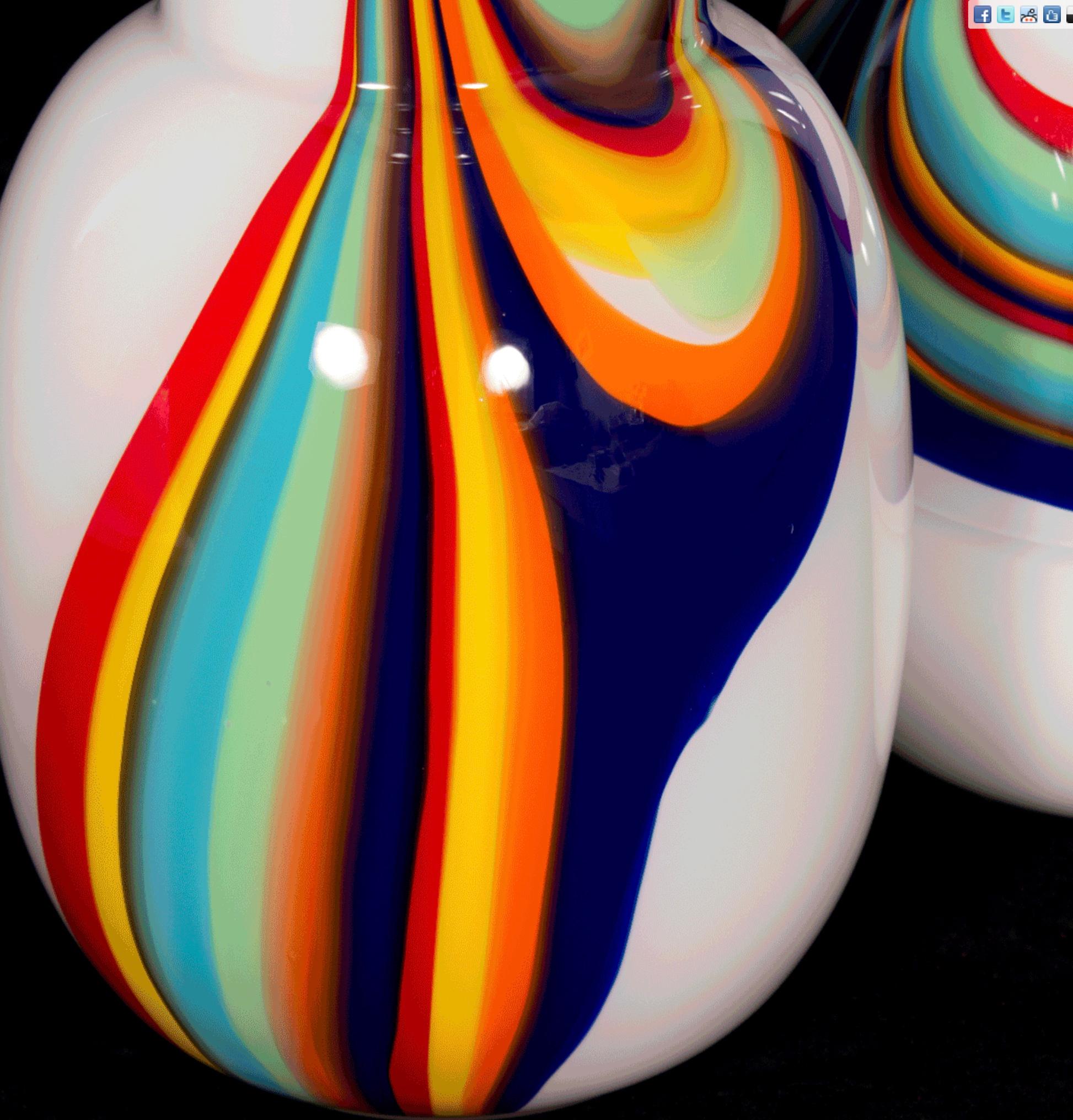 1295 Murano Artglass Hand Blown Vase, White and Colors Flames In New Condition For Sale In Venice, VE