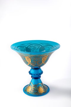 Murano Art glass Masterpiece Cup 1960/1970, Turquoise, 24kt Gold hand made decor