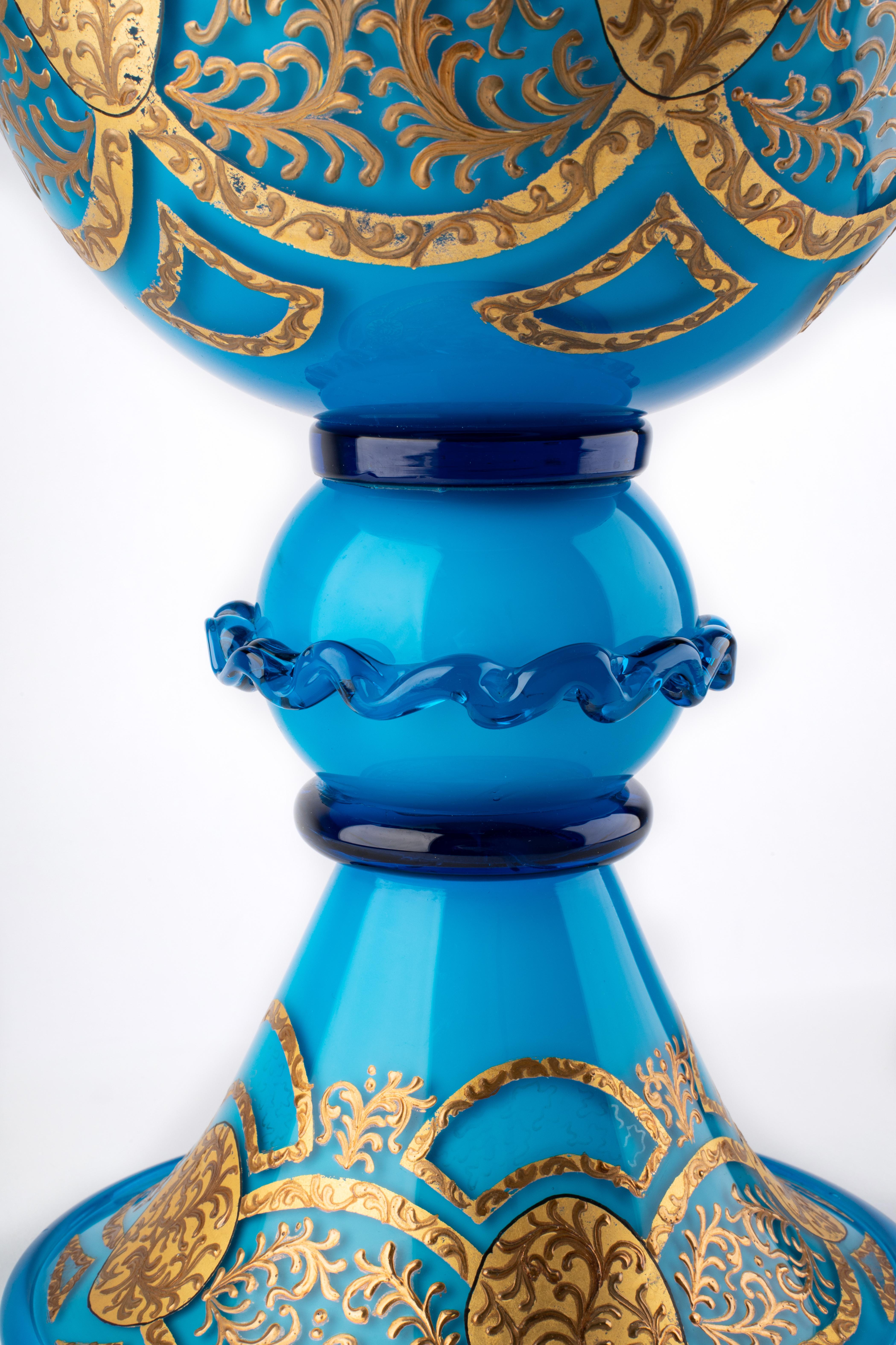 Romantic Murano Art glass Masterpiece Cup 1960/1970, Turquoise, 24kt Gold hand made decor For Sale