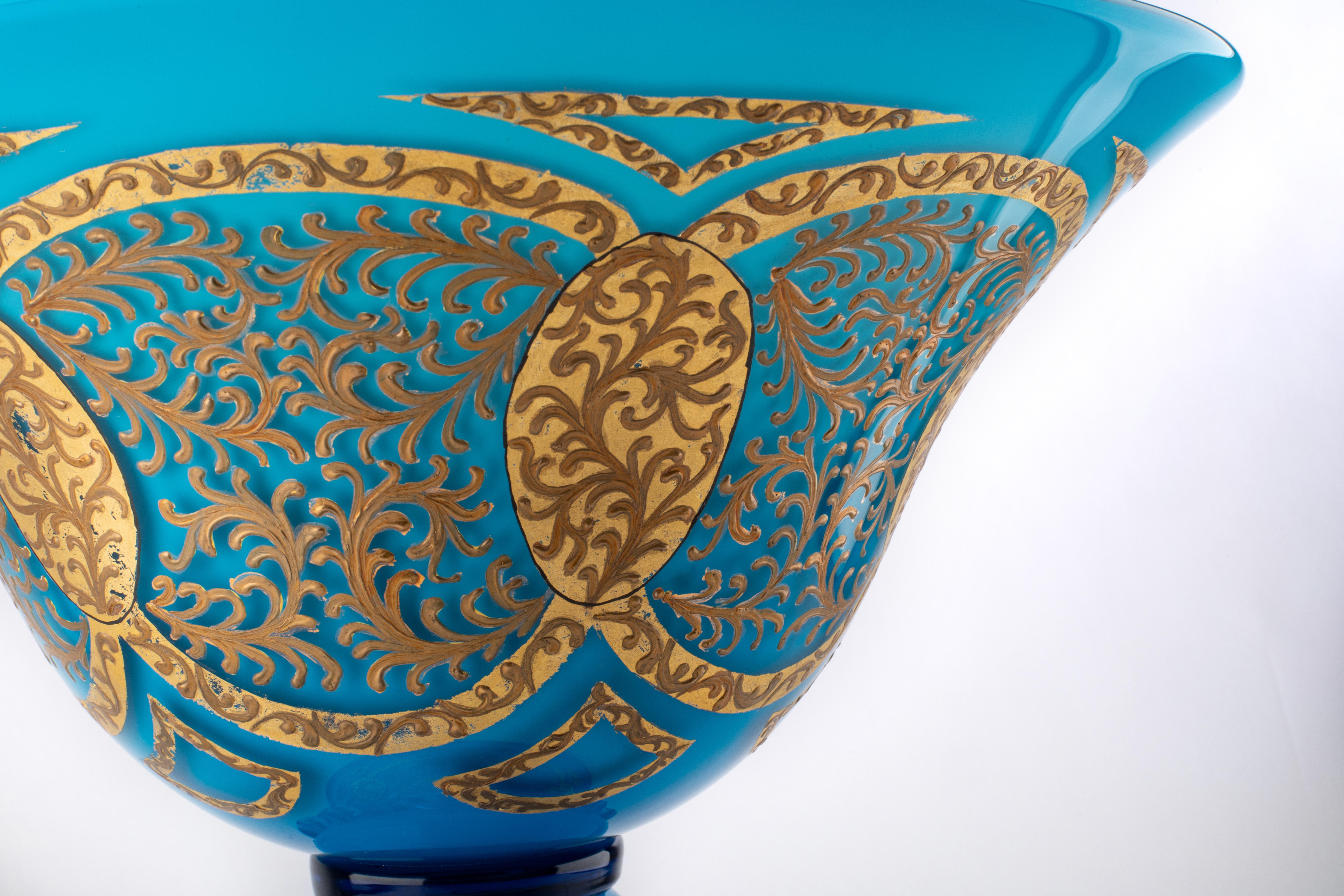 Italian Murano Art glass Masterpiece Cup 1960/1970, Turquoise, 24kt Gold hand made decor For Sale