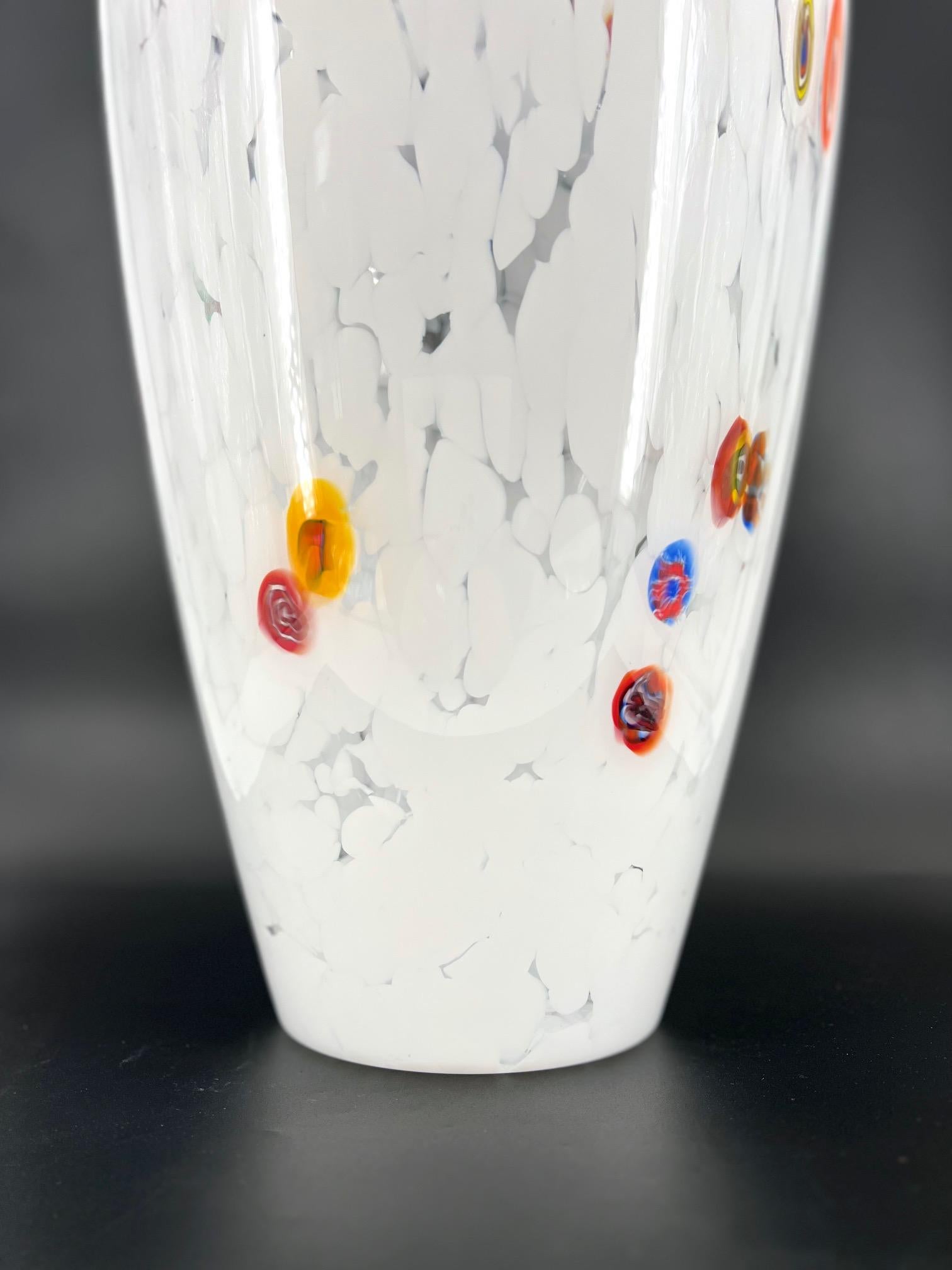 1295 Murano, Blown Glass White Edition Murrine Vase Big For Sale 3