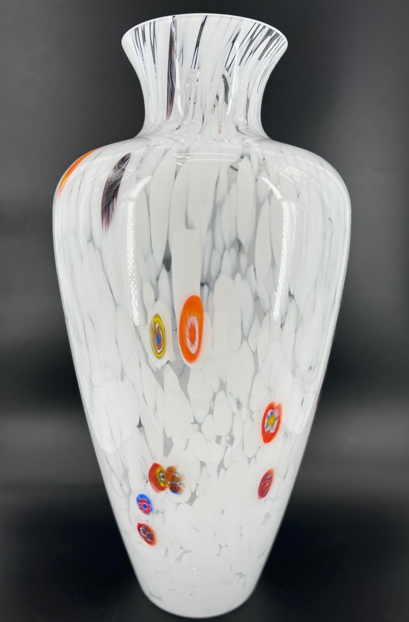 Hand-Crafted 1295 Murano, Blown Glass White Edition Murrine Vase Big For Sale