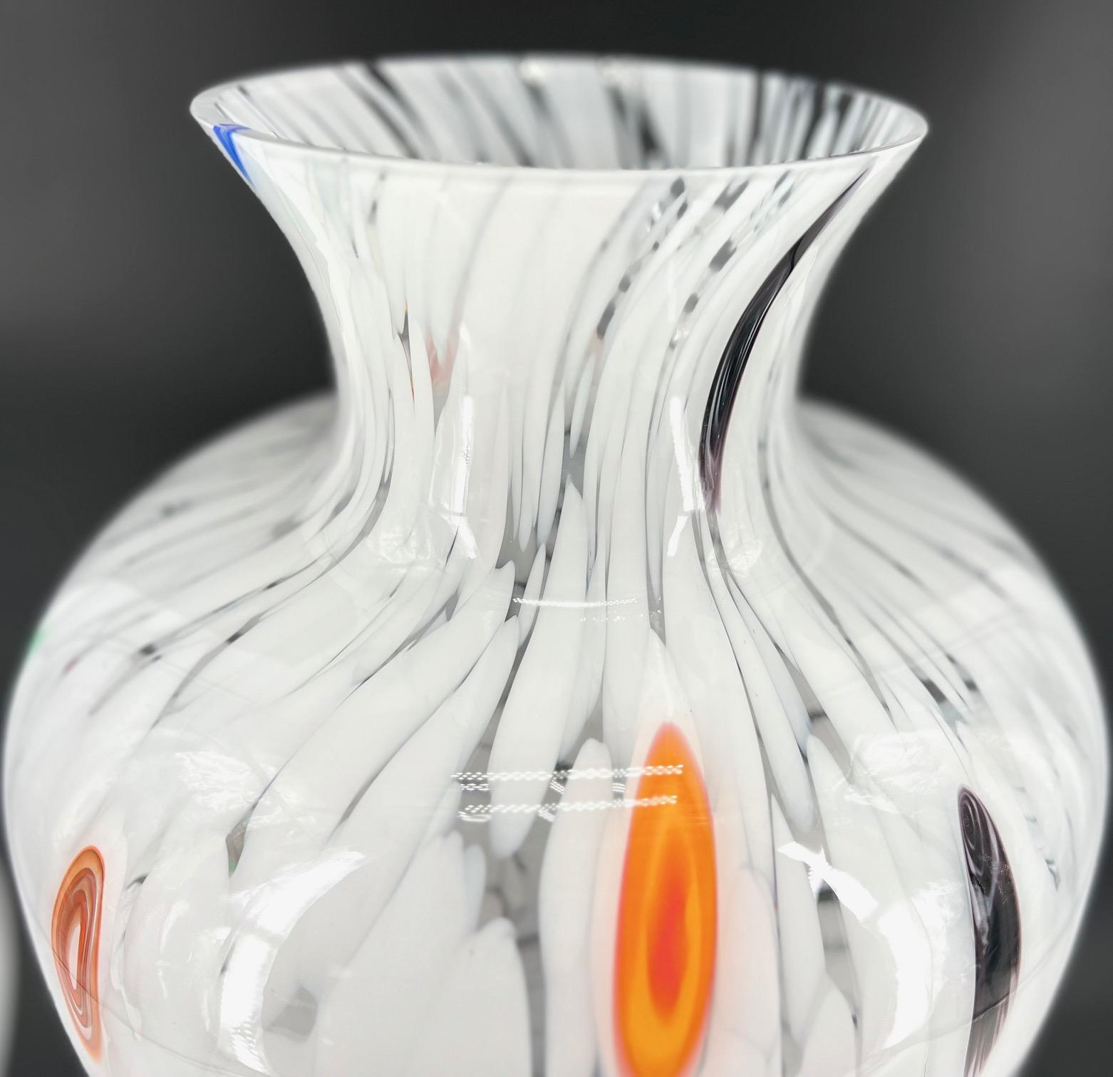Contemporary 1295 Murano, Blown Glass White Edition Murrine Vase Big For Sale