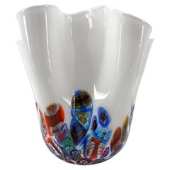 1295 Murano Fazzoletto in vetro artistico soffiato di Murano, bianco e Murrine