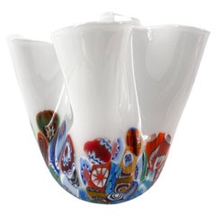 1295 Murano Fazzoletto in vetro artistico soffiato di Murano, Bianco e Murrine