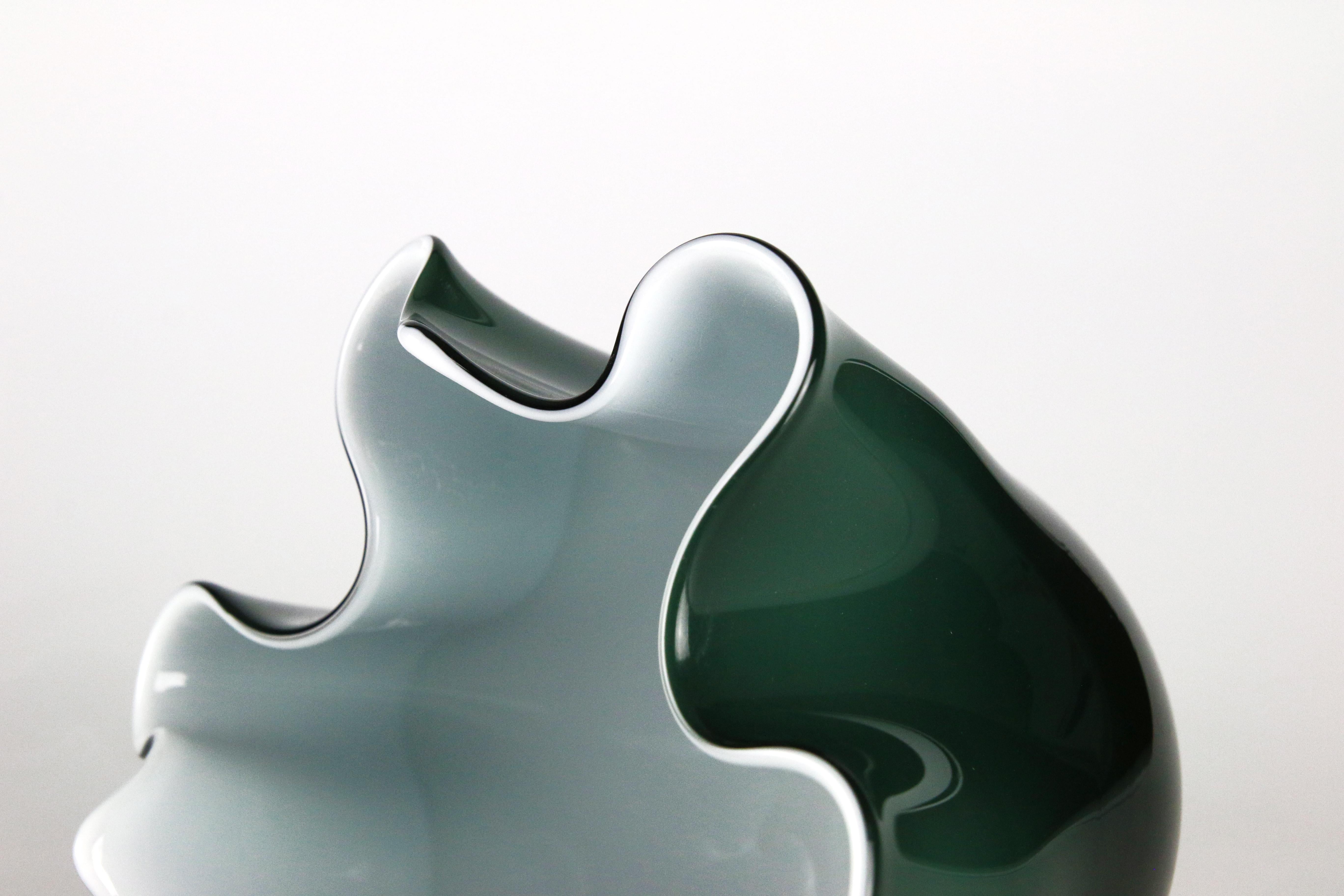 Contemporary 1295 Murano Foulard English Green/White Hand Made Murano Glass, Small Size For Sale