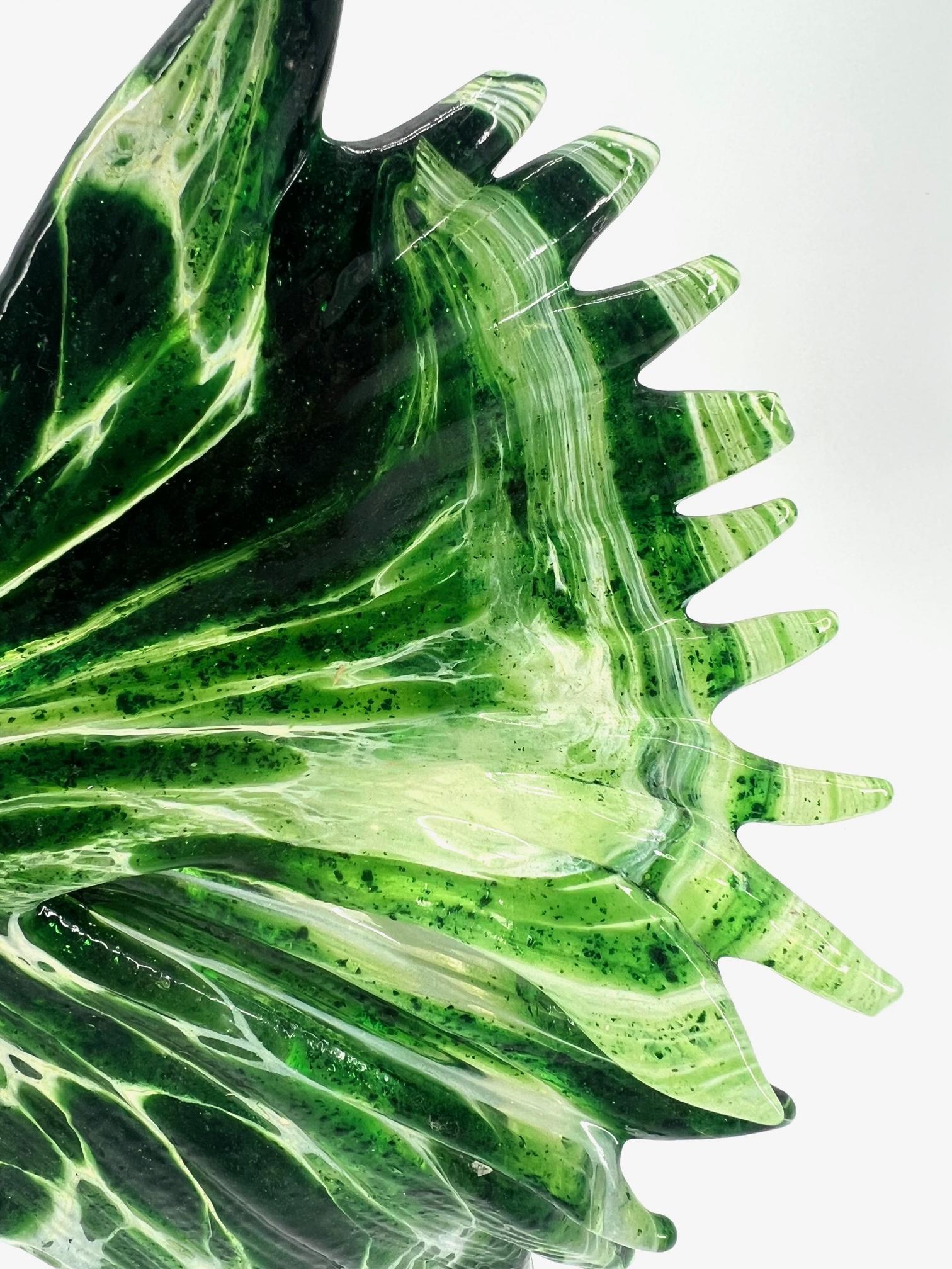 1295 Murano Glass Fish Sculpture Unique Piece Emerald Green 1