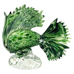 1295 Murano Glass Fish Sculpture, Unique Piece Emerald Green