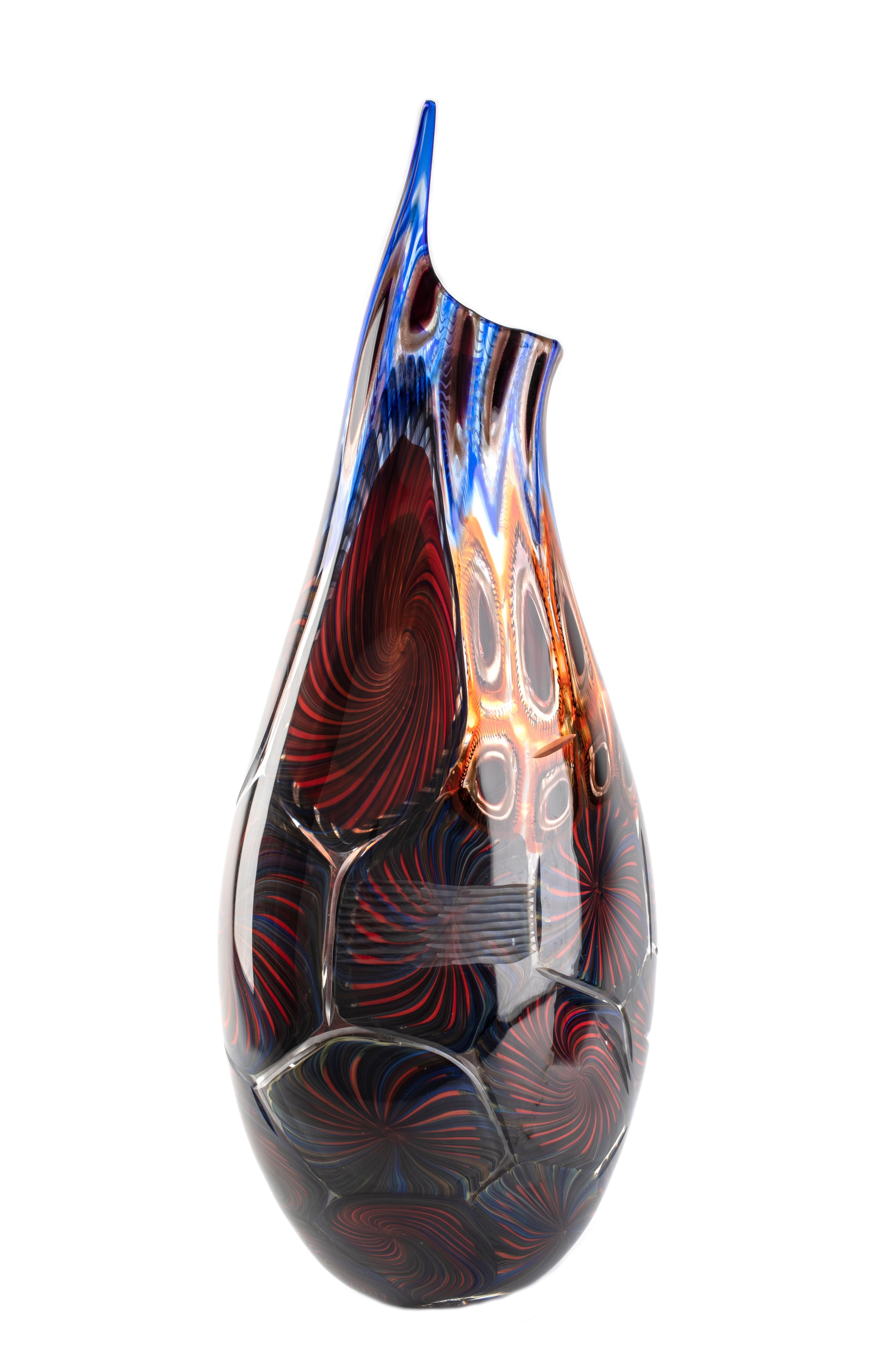 Italian 1295 Murano Glass Vase Hand Blown by Luca Vidal Venice