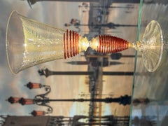 1295 Murano Goblet Hand Blown 24kt Gold Leaf, Certificate of Origin