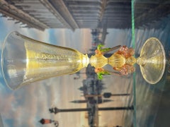 1295 Murano Goblet Hand Blown 24kt Gold Leaf, Certificate of Origin