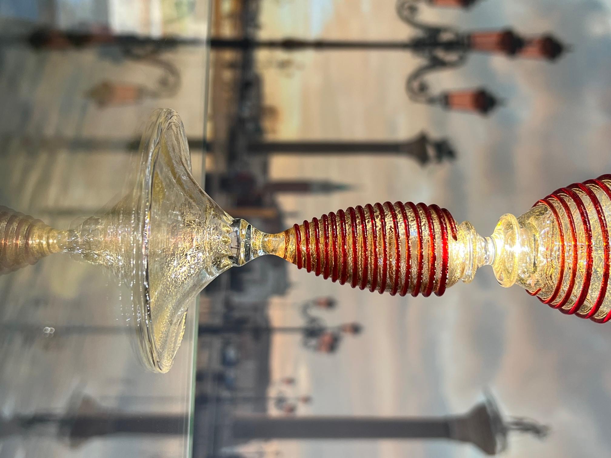 1295 Murano Goblet Hand Blown 24kt Gold Leaf, Certificate of Origin In New Condition For Sale In Venice, VE