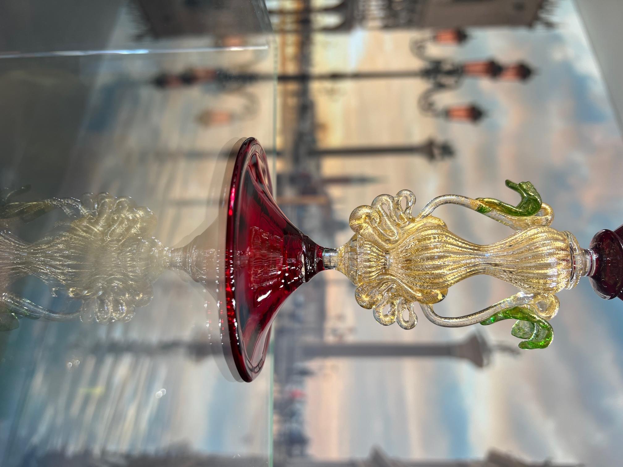 1295 Murano Goblet Hand Blown 24kt Gold Leaf, Certificate of Origin  For Sale 2