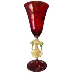 1295 Murano Goblet Hand Blown 24kt Gold Leaf, Certificate of Origin
