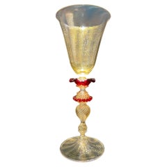 1295 Murano Goblet Hand Blown 24kt Gold Leaf, Certificate of Origin