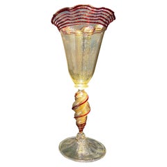 1295 Murano Goblet Hand Blown 24kt Gold Leaf, Certificate of Origin