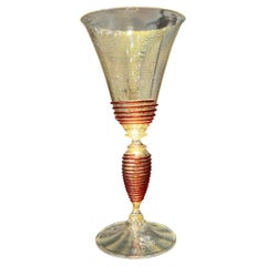 1295 Murano Goblet Hand Blown 24kt Gold Leaf, Certificate of Origin