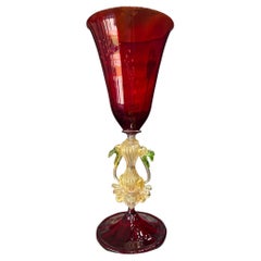 1295 Murano Goblet Hand Blown 24kt Gold Leaf, Certificate of Origin 