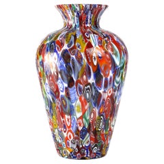 1295 Murano Hand Blown Glass Millefiori Murrine Vase Limited Edition H 14, 5 in 