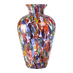 1295 Murano Hand Blown Glass Millefiori Murrine Vase Limited Edition H 14, 5 in