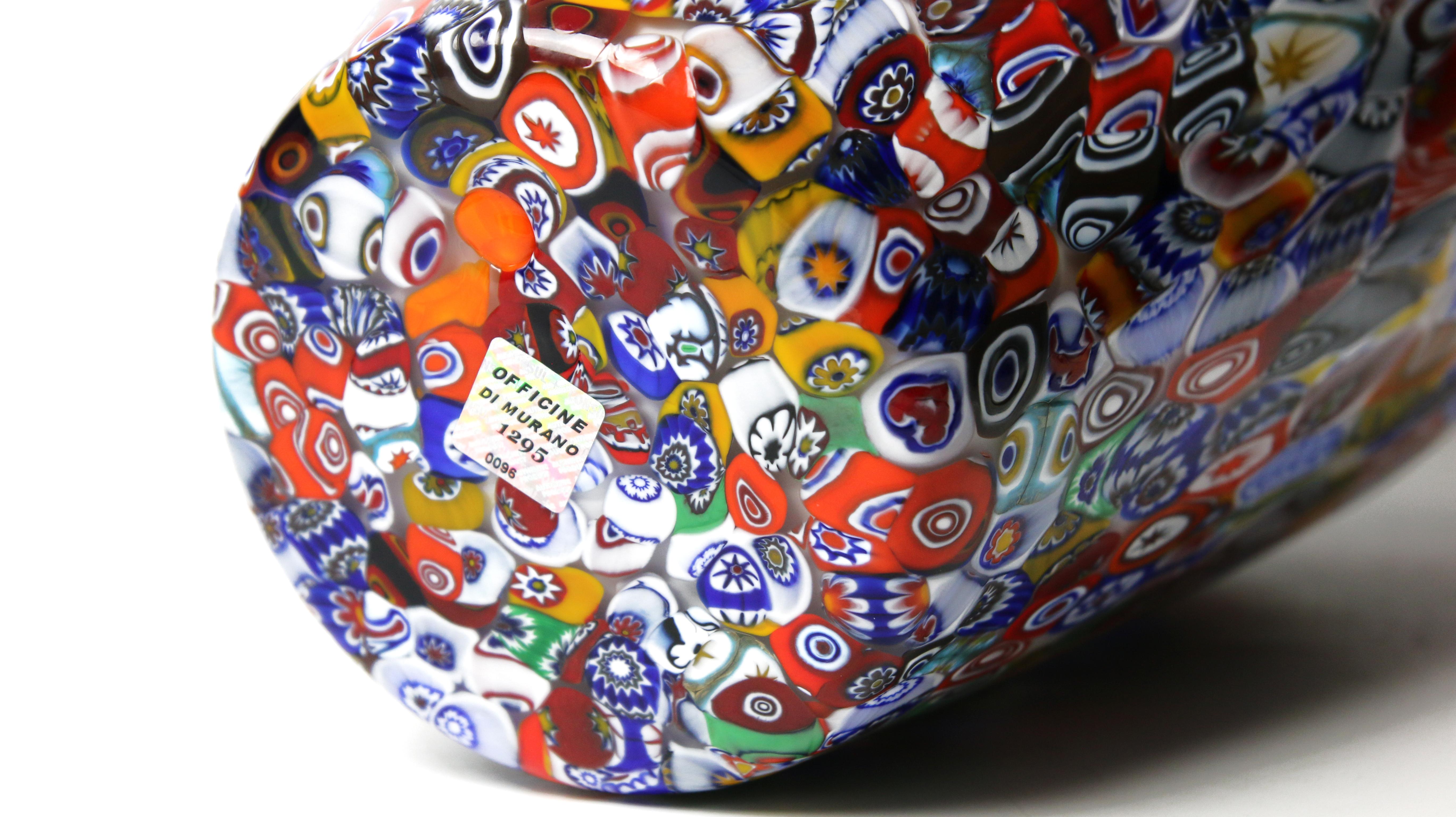 1295 Murano Hand Blown Glass Millefiori Murrine Vase Limited Edition H 14, 5 in For Sale 4