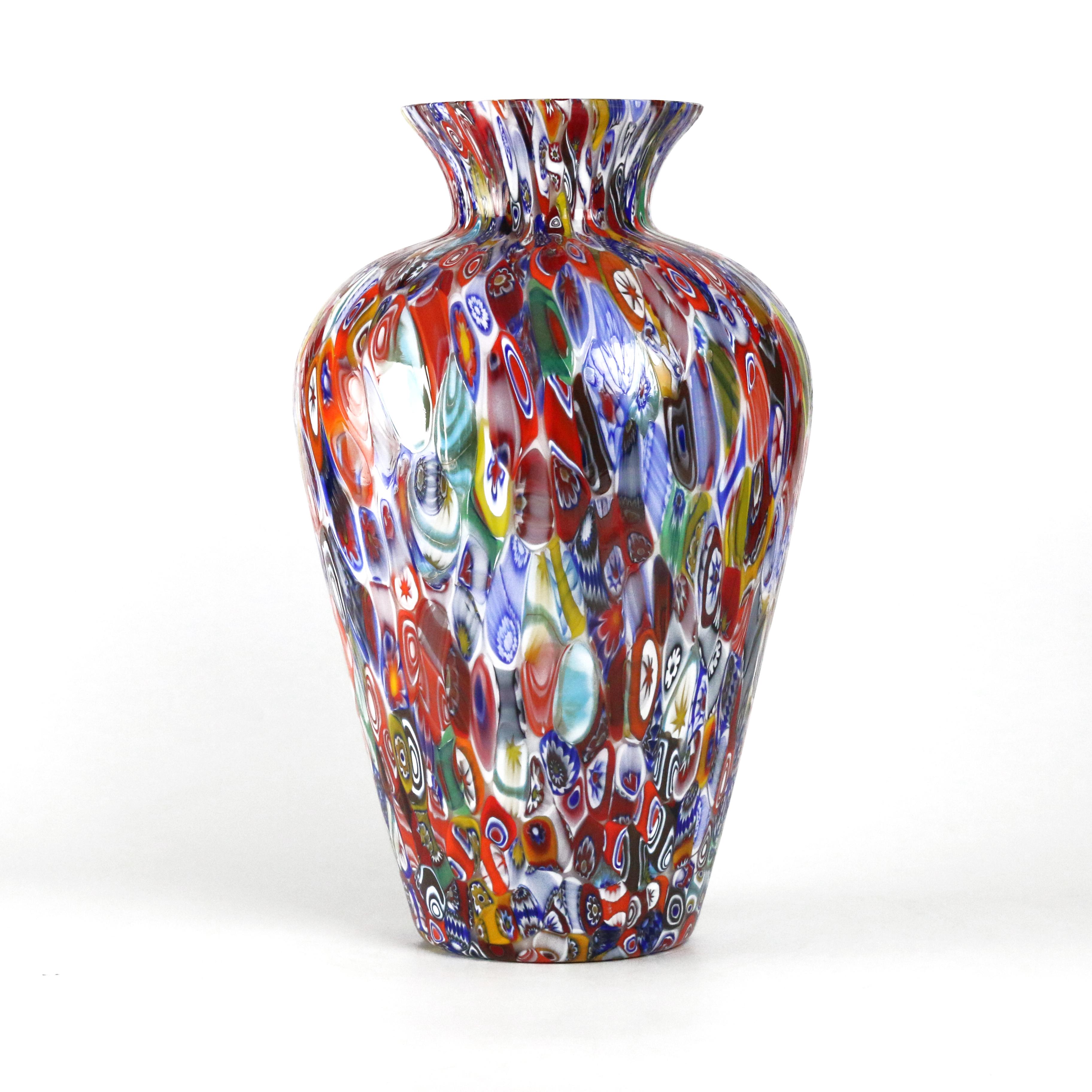 Italian 1295 Murano Hand Blown Glass Millefiori Murrine Vase Limited Edition H 14, 5 in  For Sale