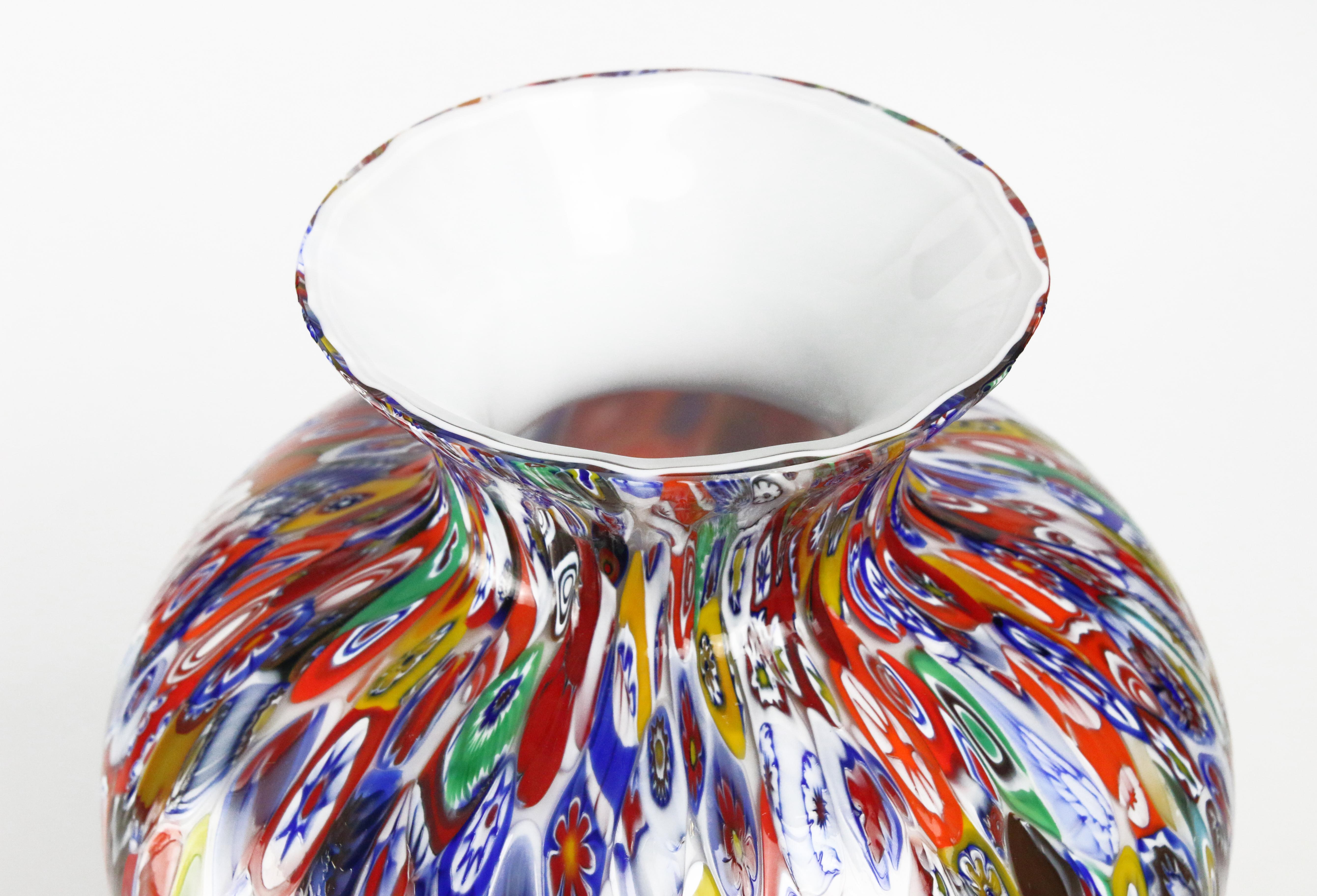 1295 Murano Hand Blown Glass Millefiori Murrine Vase Limited Edition H 14, 5 in  For Sale 1