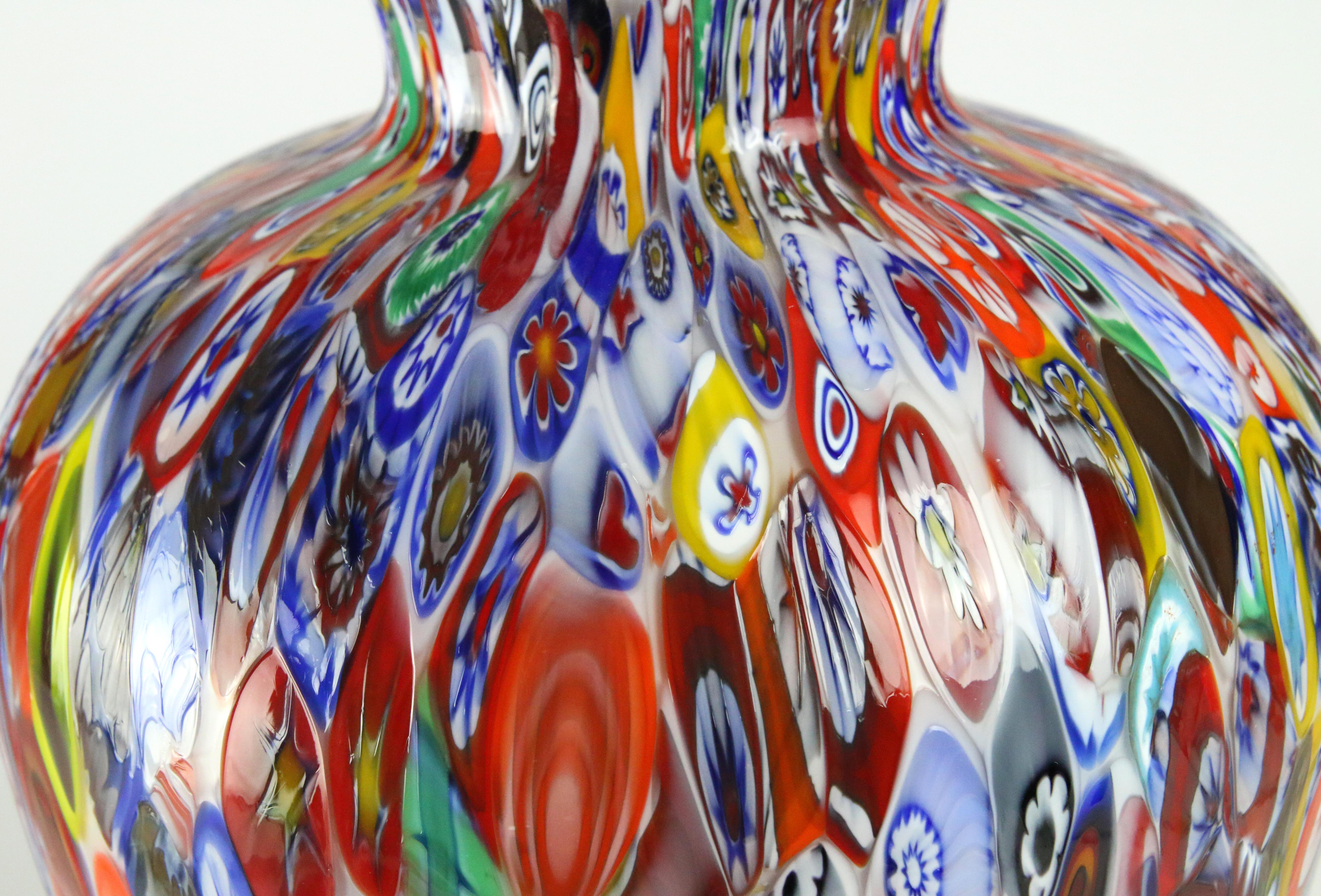 1295 Murano Hand Blown Glass Millefiori Murrine Vase Limited Edition H 14, 5 in  For Sale 2