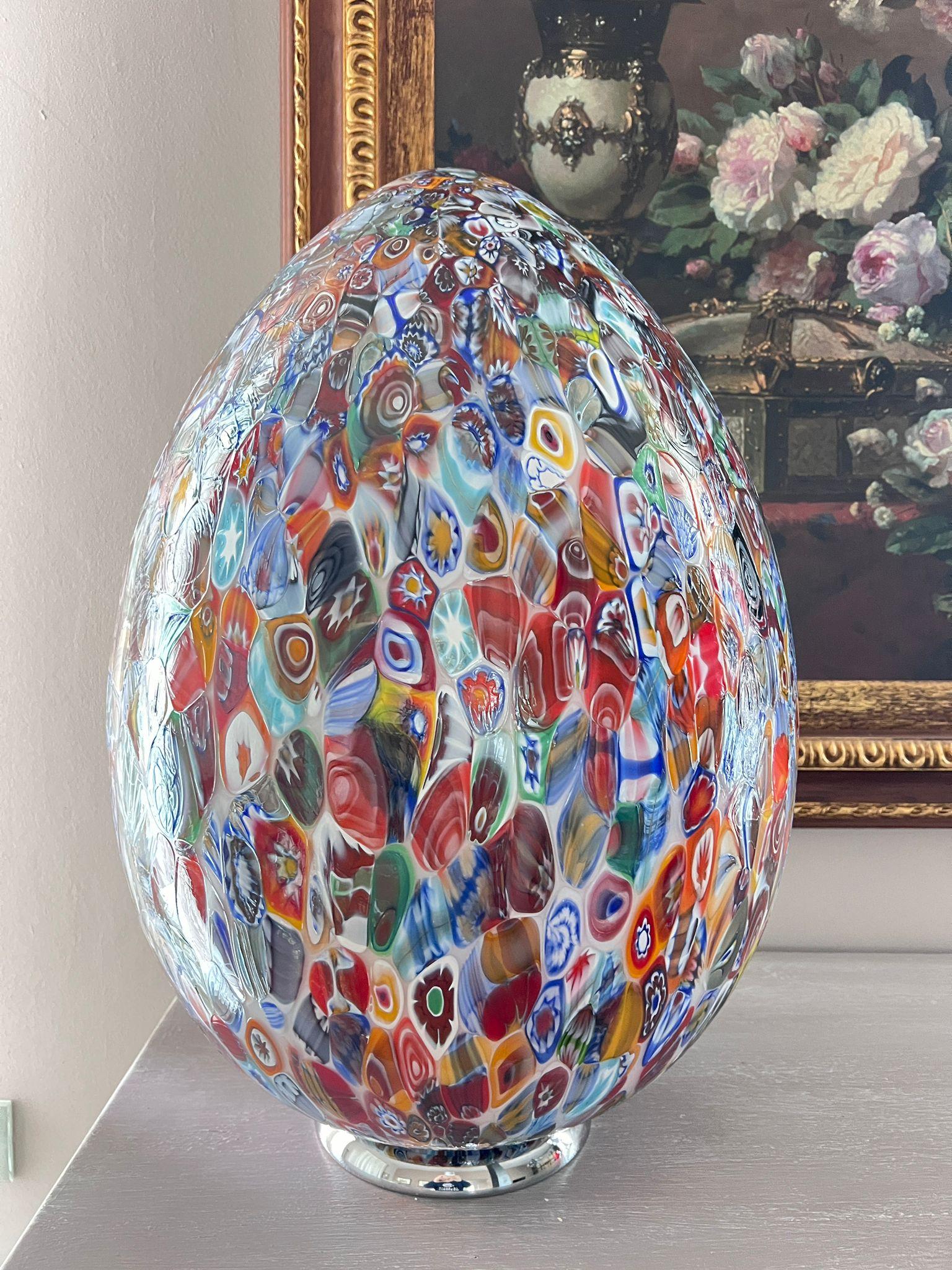 1295 Murano Hand Blown Glass Murrina Grand Table Lamp, Egg shape Millefiori  For Sale 5