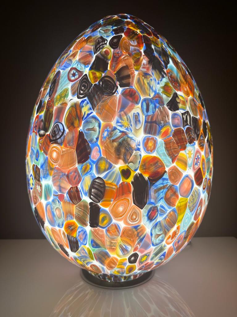 1295 Murano Hand Blown Glass Murrina Grand Table Lamp, Egg shape Millefiori  For Sale 6