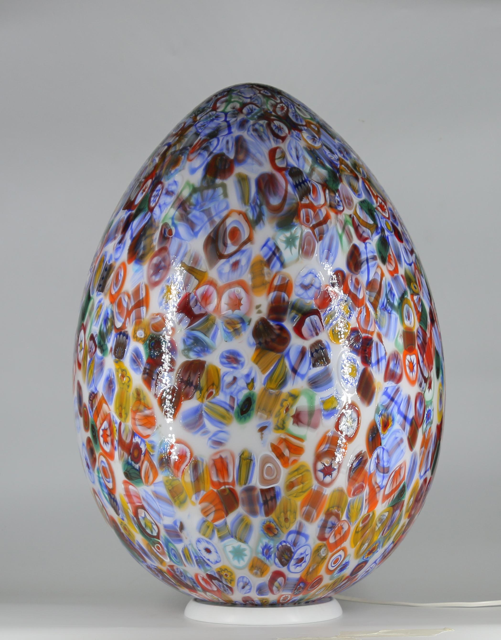 Modern 1295 Murano Hand Blown Glass Murrina Grand Table Lamp, Egg shape Millefiori  For Sale