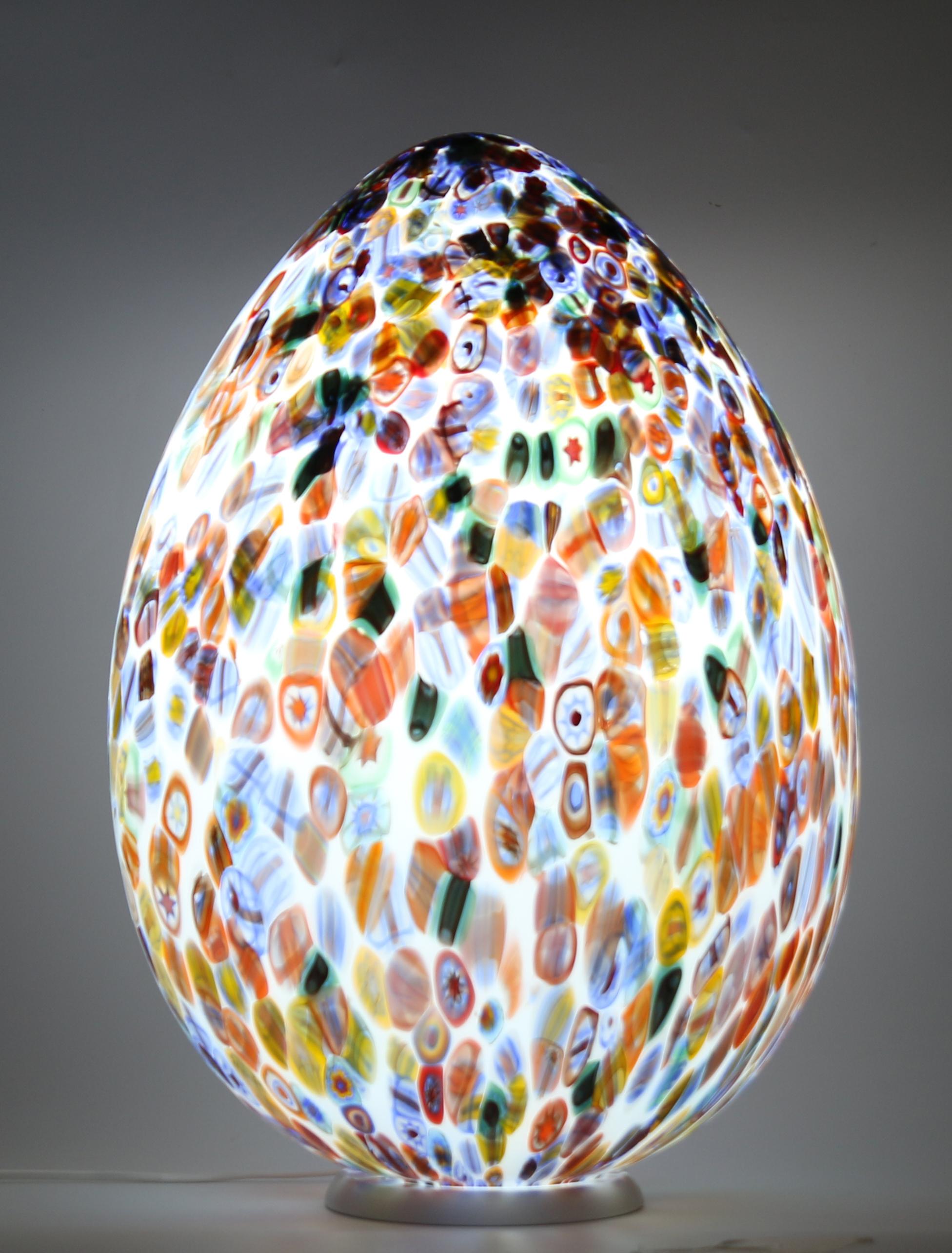 Italian 1295 Murano Hand Blown Glass Murrina Grand Table Lamp, Egg shape Millefiori For Sale