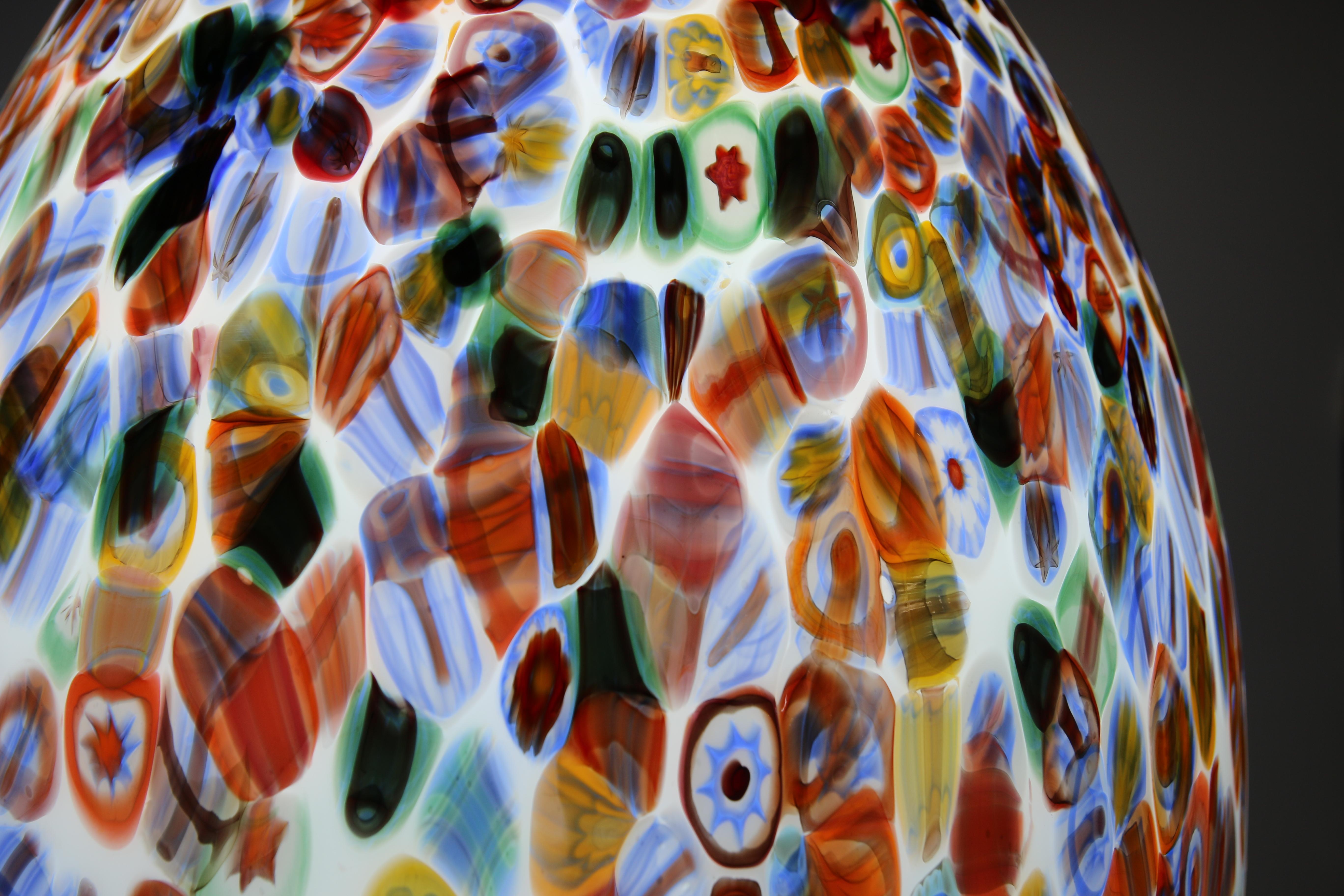 1295 Murano Hand Blown Glass Murrina Grand Table Lamp, Egg shape Millefiori For Sale 1
