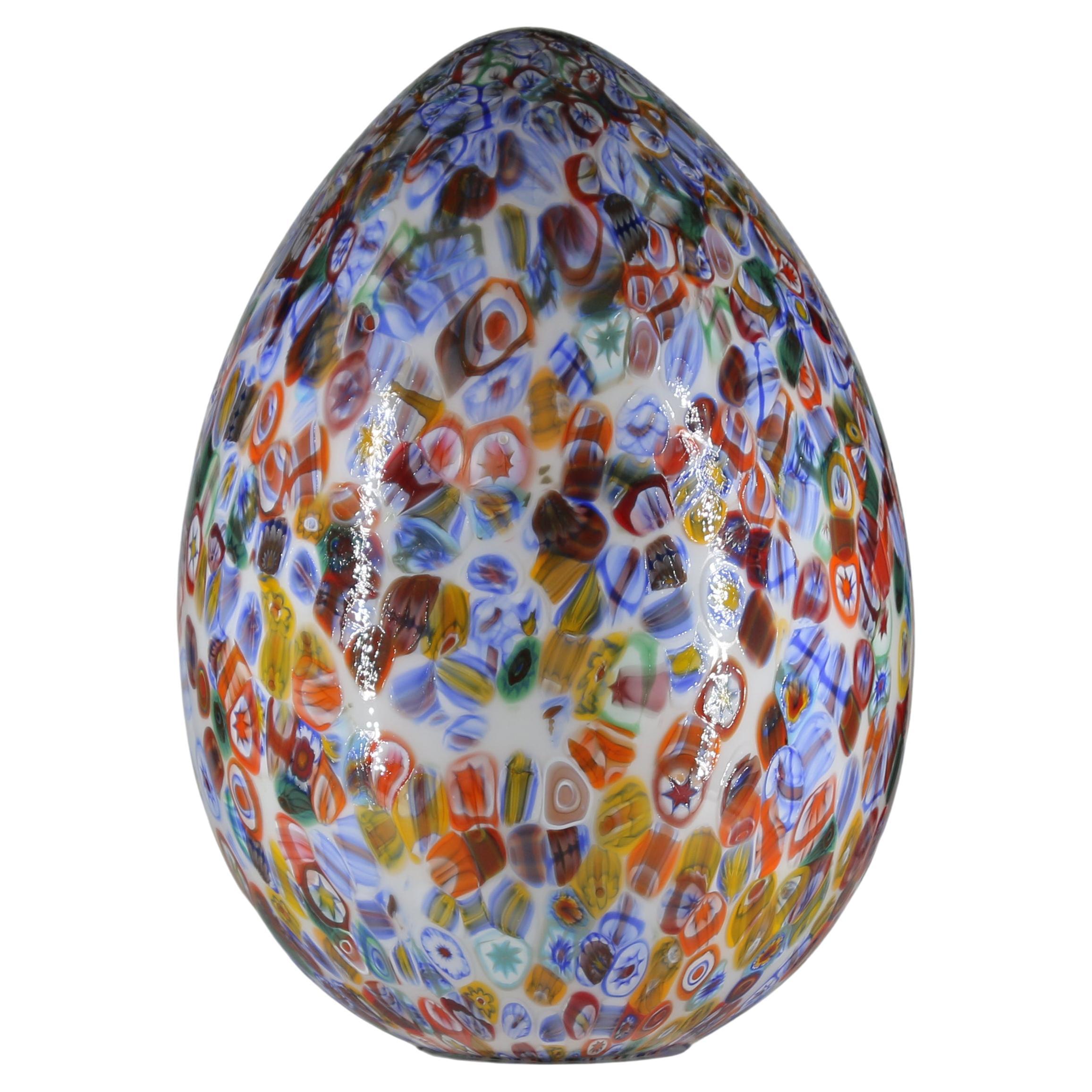 1295 Murano Hand Blown Glass Murrina Grand Table Lamp, Egg shape Millefiori  For Sale