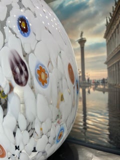 1295 Murano Hand Blown Murrina White Egg Lamp, White Edition