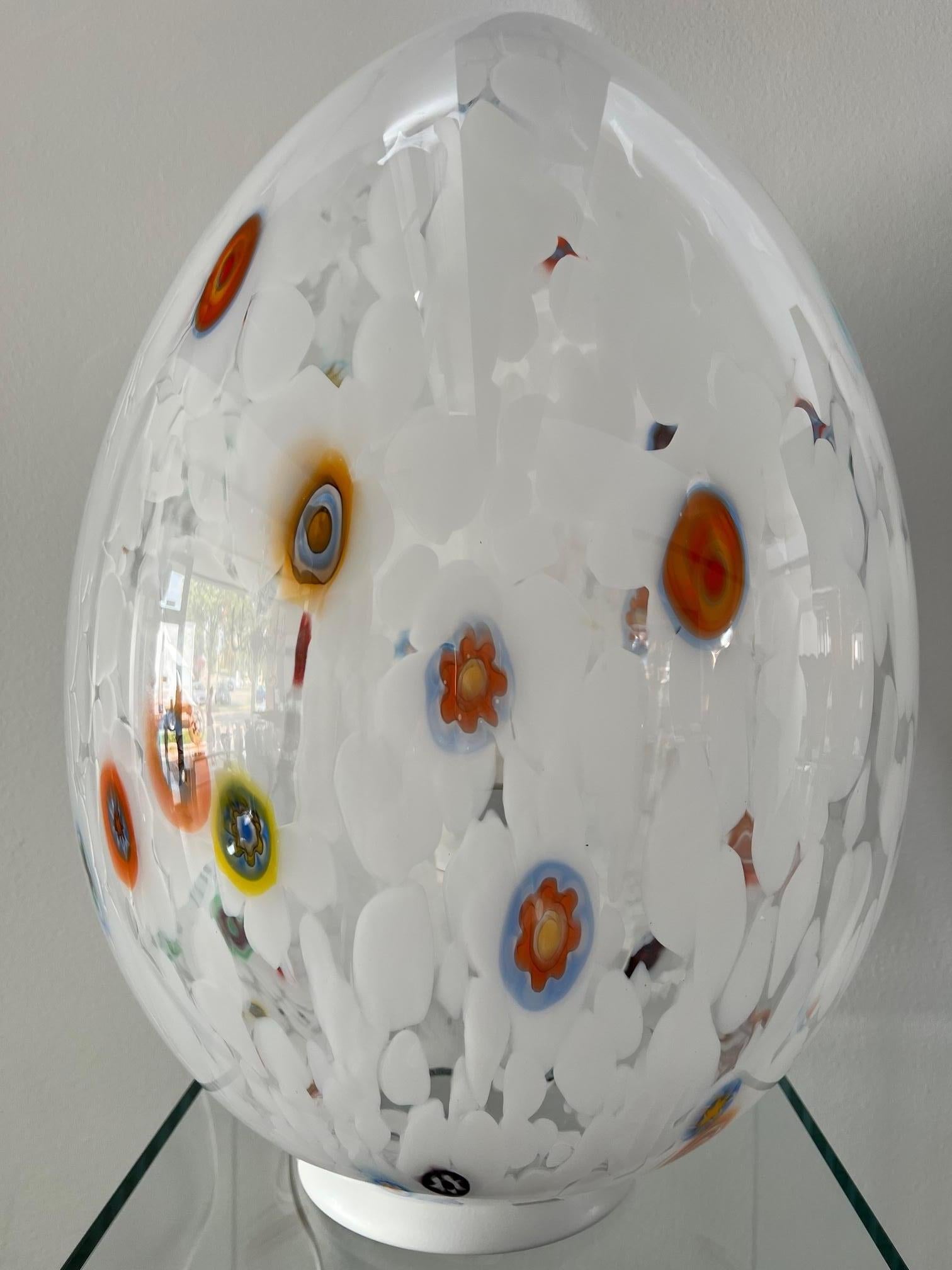 Contemporary 1295 Murano Hand Blown Murrina White Egg Lamp, White Edition For Sale