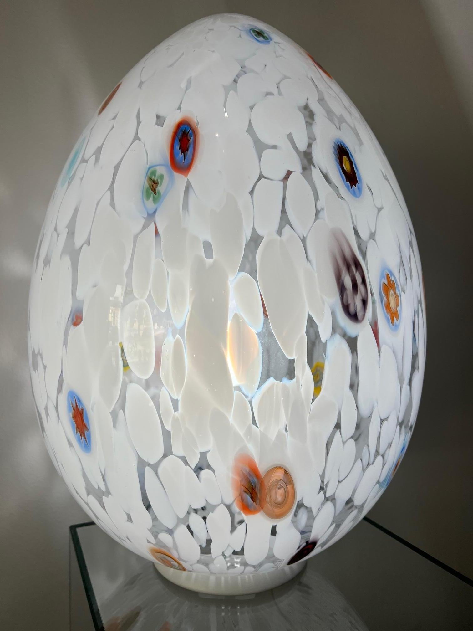 Art Glass 1295 Murano Hand Blown Murrina White Egg Lamp, White Edition For Sale