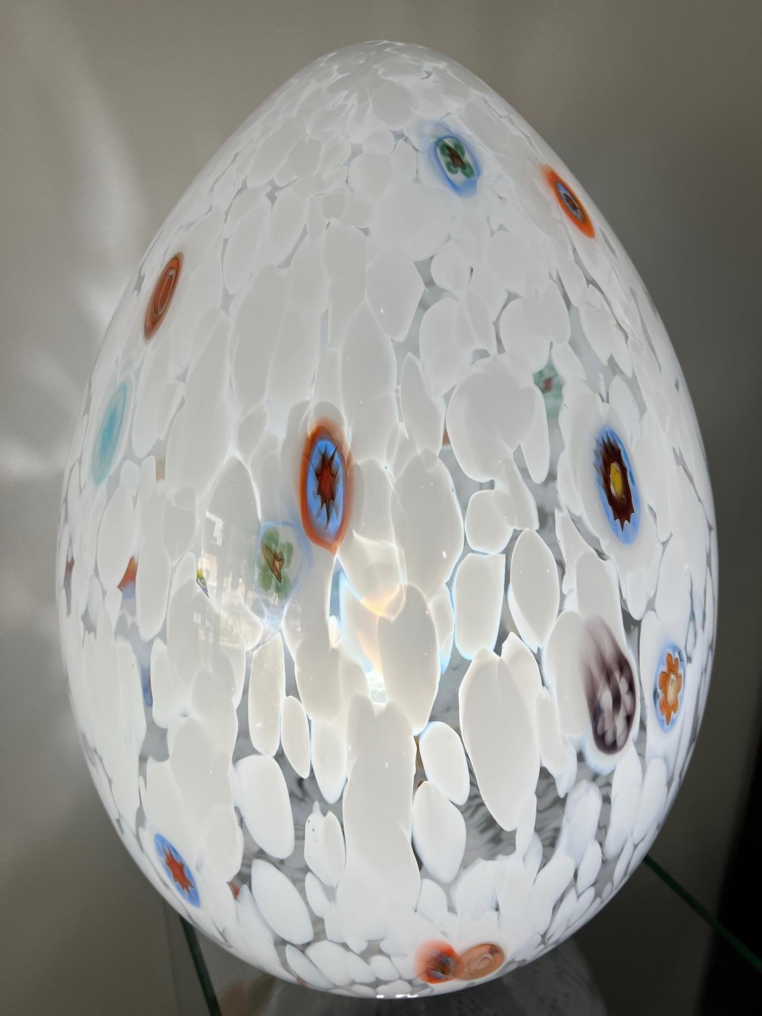 1295 Murano Hand Blown Murrina White Egg Lamp, White Edition For Sale 1