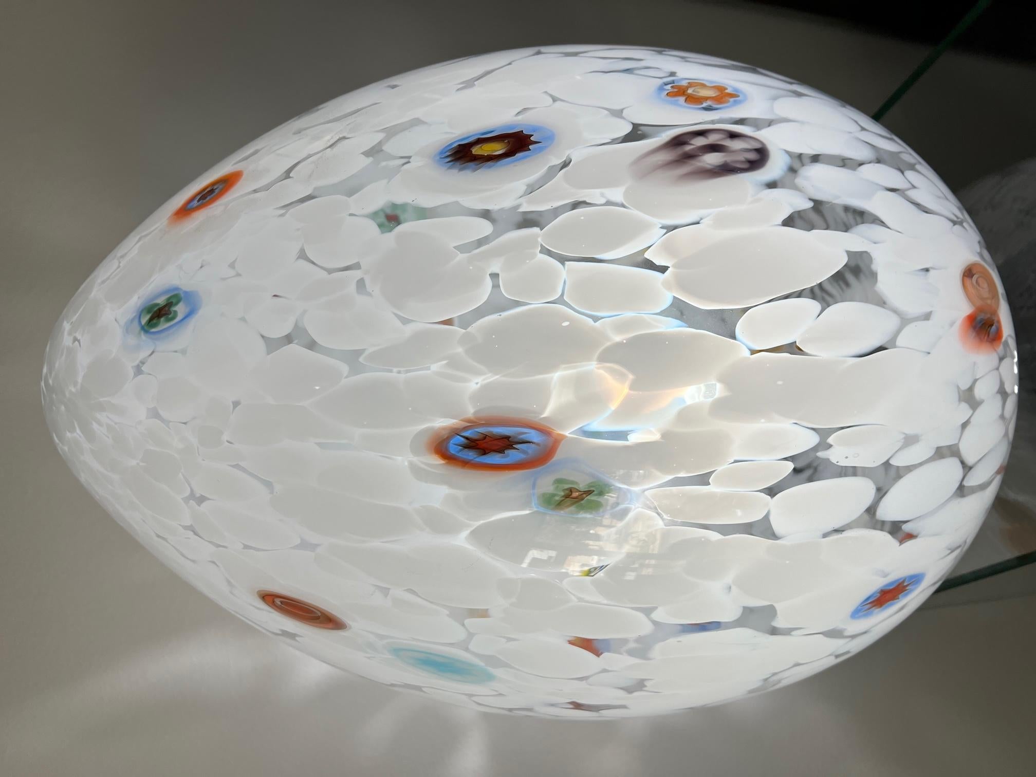 Art Glass 1295, Murano Hand Blown Murrina White Egg Lamp, White Edition For Sale