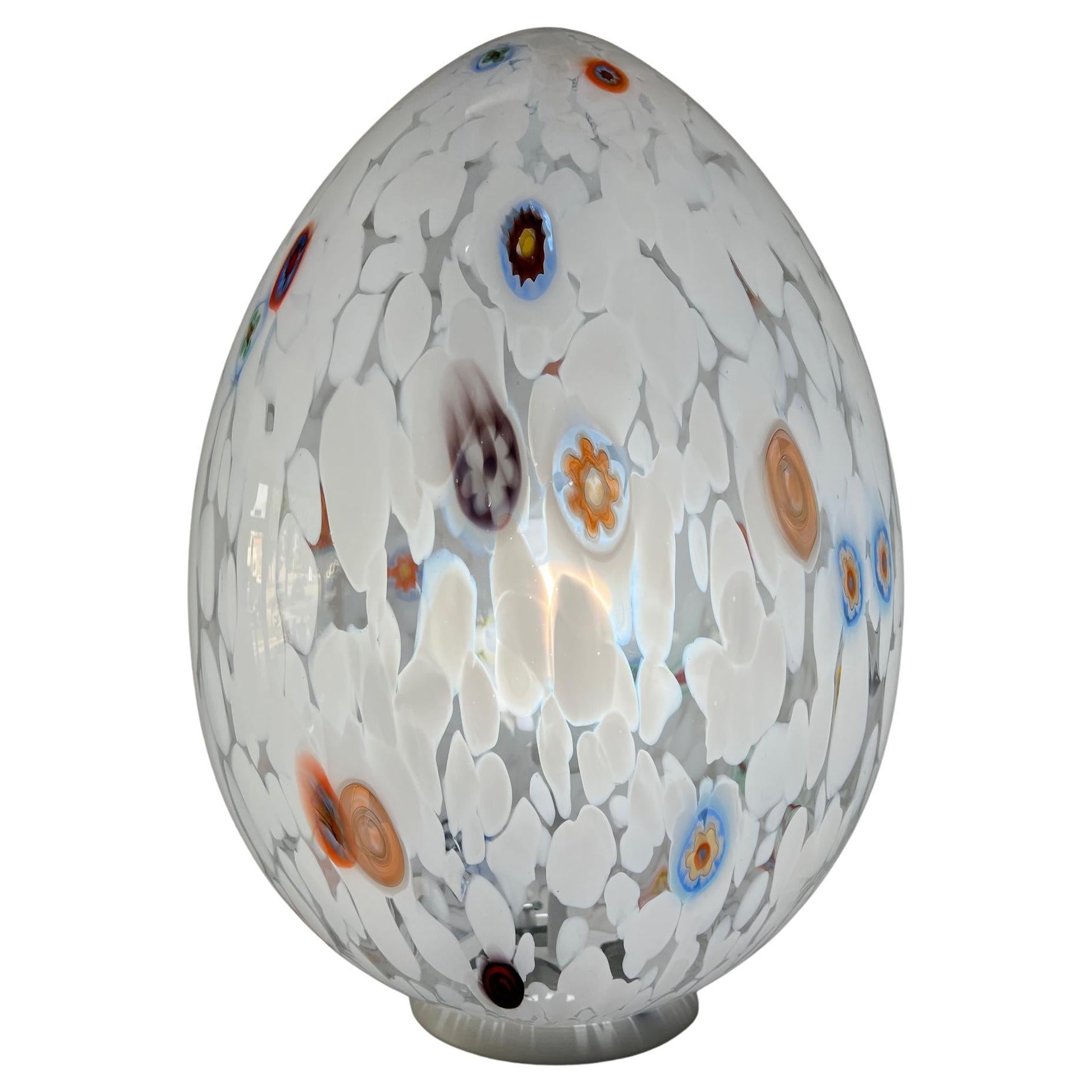 1295, lampe Murrina soufflée à la main en forme d'œuf blanc, édition blanche