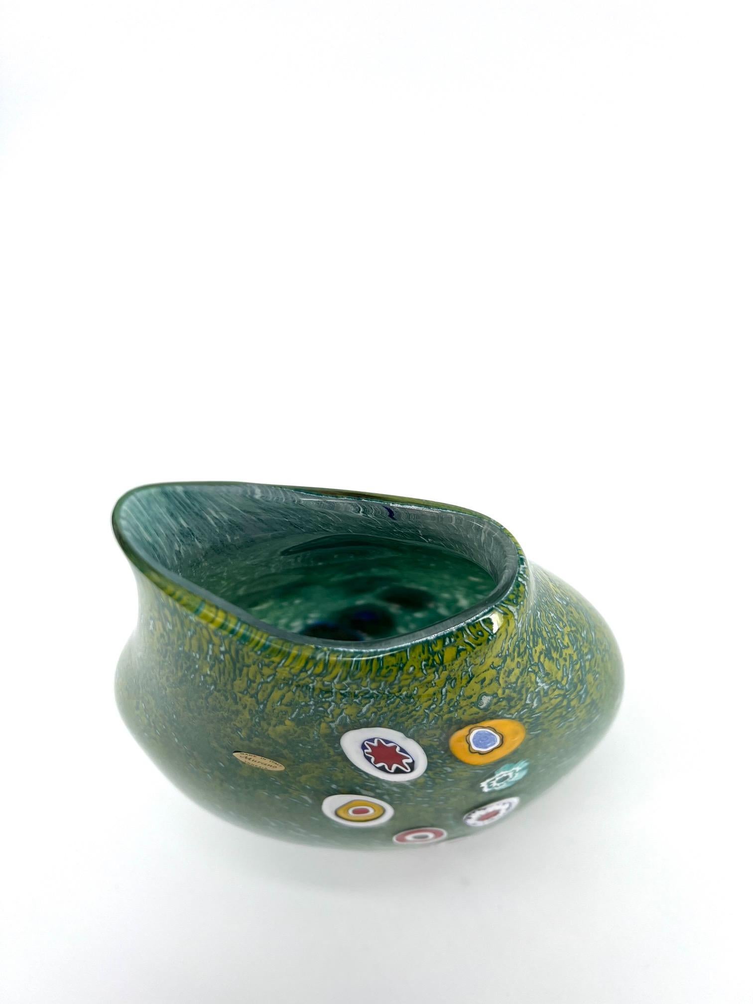 1295 Murano Hand Blown Murrine Glass Vase For Sale 2