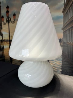 1295 Murano, Hand Made Abat Jour White Torchon Blown Glass, 2pcs Table Lamp
