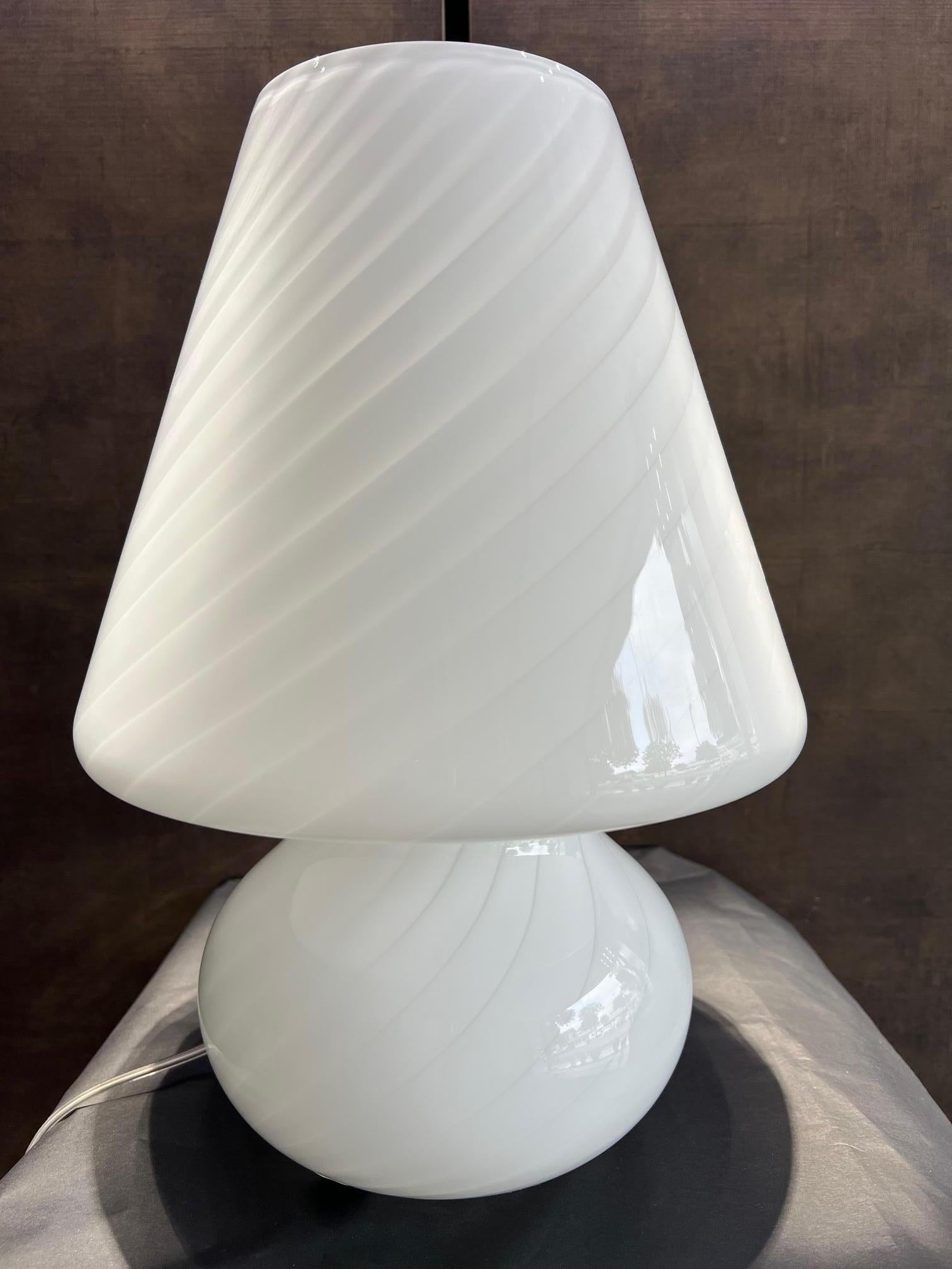 Contemporary 1295 Murano, Hand Made Abat Jour White Torchon Blown Glass, 2pcs Table Lamp For Sale