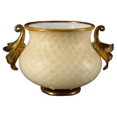1295 Murano Hand Made Art Glass Amber Cup 24k Gold Leaf Cornucopia